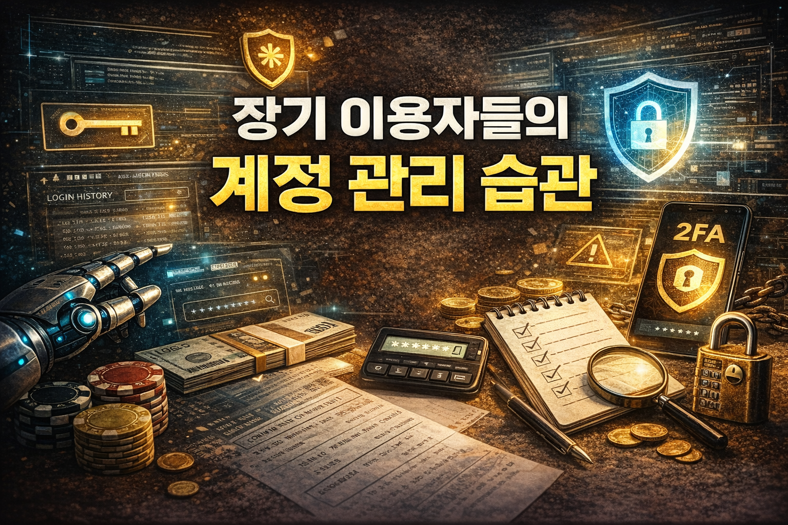 장기 이용자들이 계정을 관리하는 습관과 보안 점검 흐름을 표현한 대표 이미지