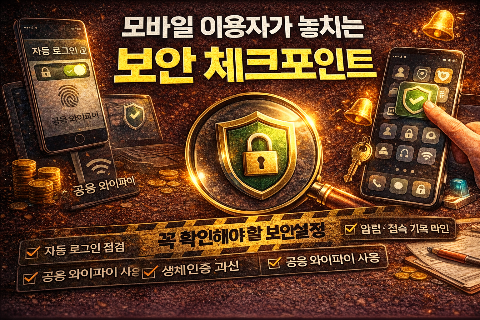 모바일 이용자가 자주 놓치는 보안 설정 체크포인트를 표현한 대표 이미지