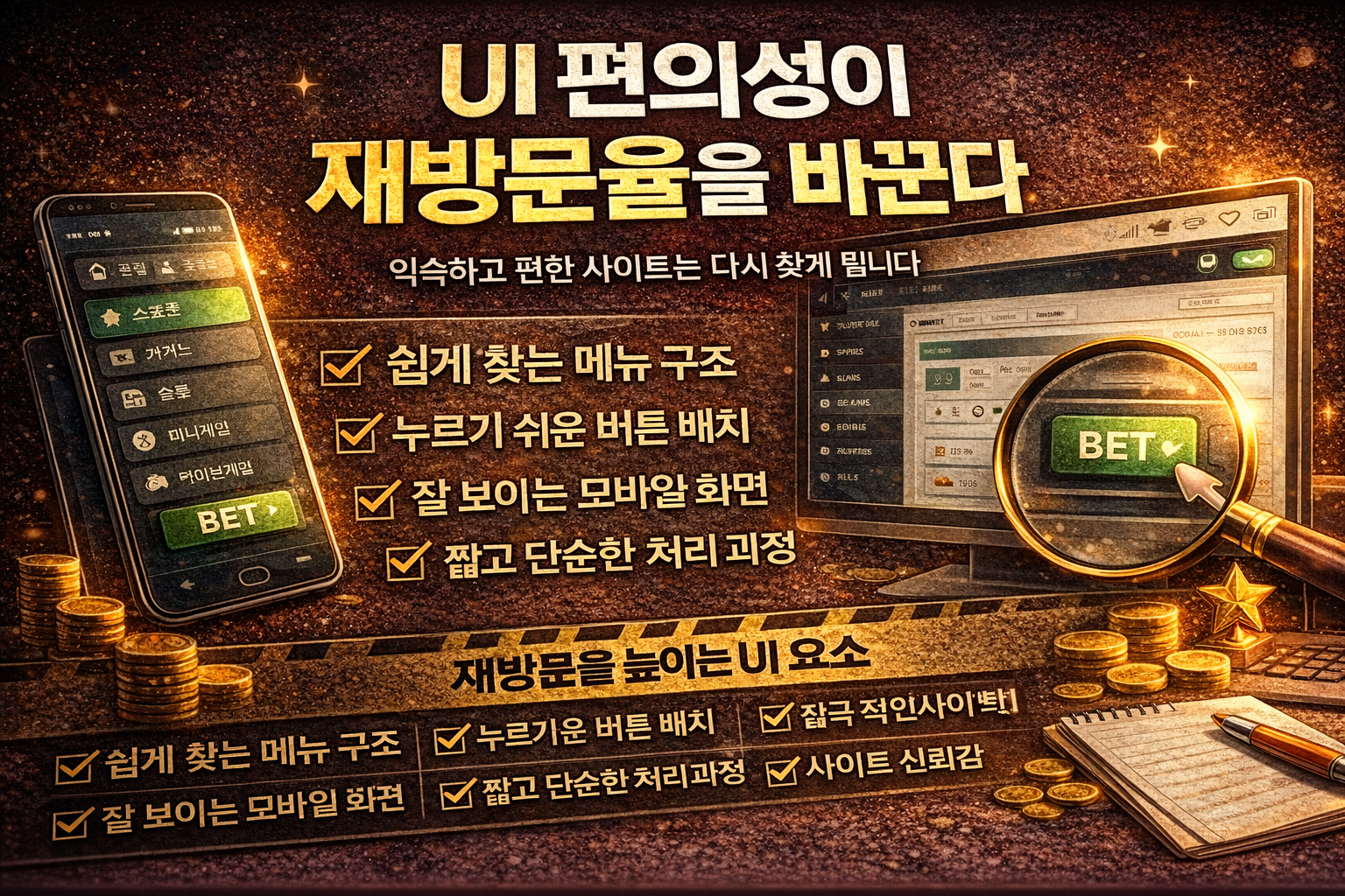 사이트별 UI 편의성이 재방문율에 미치는 영향을 표현한 대표 이미지